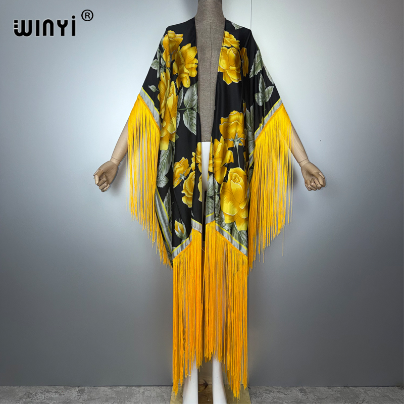 Cover Up Kaftan - WINYI Africa ชุดคลุมกิโมโนลายโบฮีเมียน ชุดคลุมบิกินี่ แฟชั่นหรูหรา เสื้อคลุมคาร์ดิแกนสุดเซ็กซี่