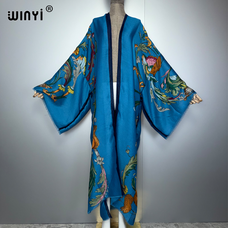 Cover Up Kaftan - WINYI Africa ชุดกิโมโนโบโฮแม็กซี่เดรส ชุดคลุมชายหาด เสื้อคลุมแม็กซี่ลายพิมพ์ คาฟตัน