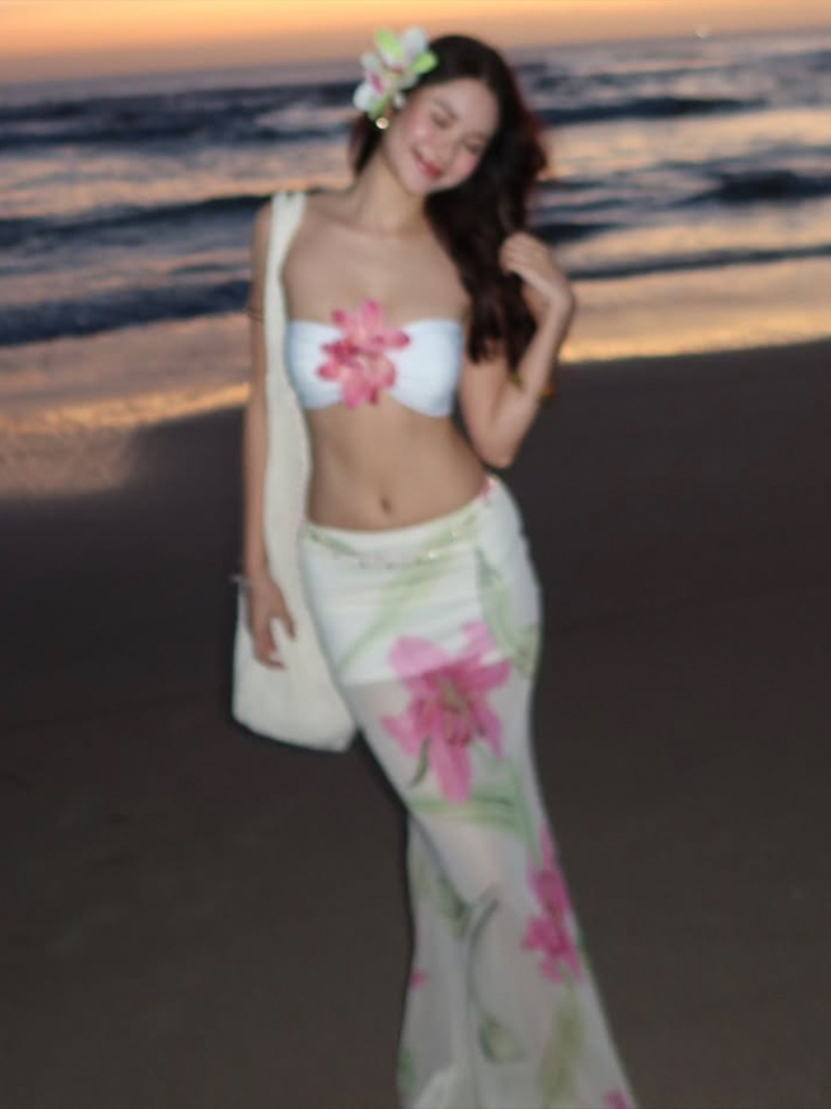 Romper Floral Print - Nibber ผู้หญิงสวย 2 ชิ้นชุด 3d ดอกไม้