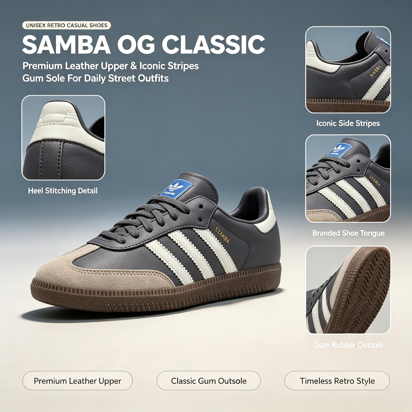 รองเท้าสเก็ตบอร์ด Adidas SAMBA - Adidas Shoes Samba บทวิจารณ์และราคา