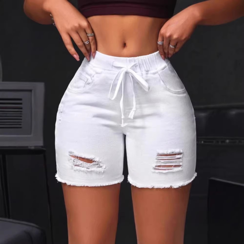กางเกงยีนส์ขาสั้นสีขาวขาดๆ สำห - Shorts Denim Frayed บทวิจารณ์และราคา