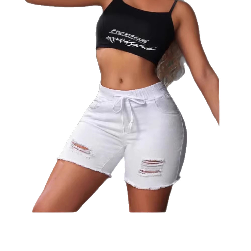 กางเกงยีนส์ขาสั้นสีขาวขาดๆ สำห - Shorts Denim Frayed บทวิจารณ์และราคา