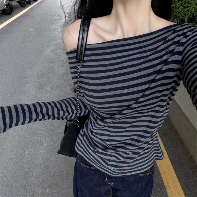 เสื้อผู้หญิงวินเทจลายทางเปิดไห - Blouse Off Shoulder บทวิจารณ์และราคา
