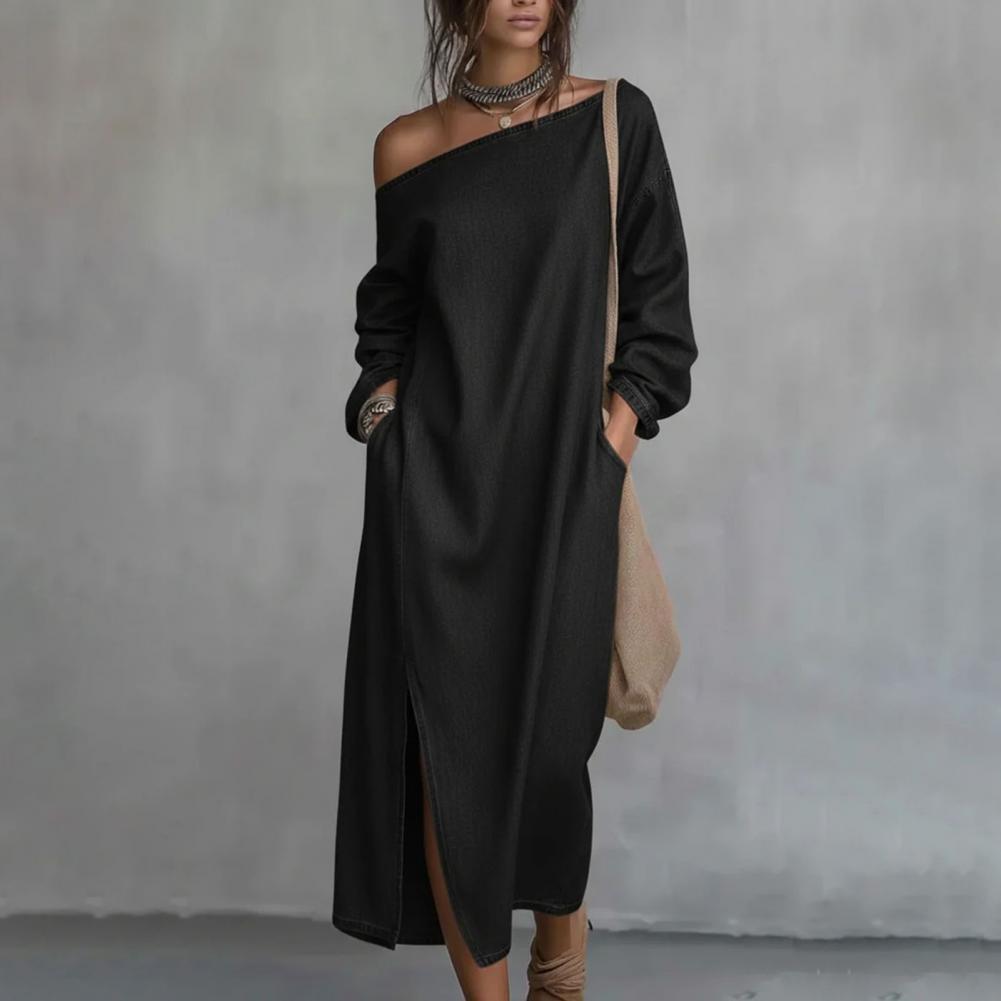 เดรสยาวแขนยาวแบบไหล่เดียวสำหรั - Linen Dress Wrap บทวิจารณ์และราคา