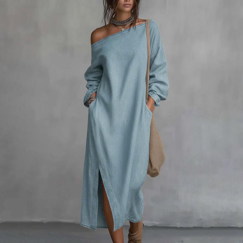 เดรสยาวแขนยาวแบบไหล่เดียวสำหรั - Linen Dress Wrap บทวิจารณ์และราคา
