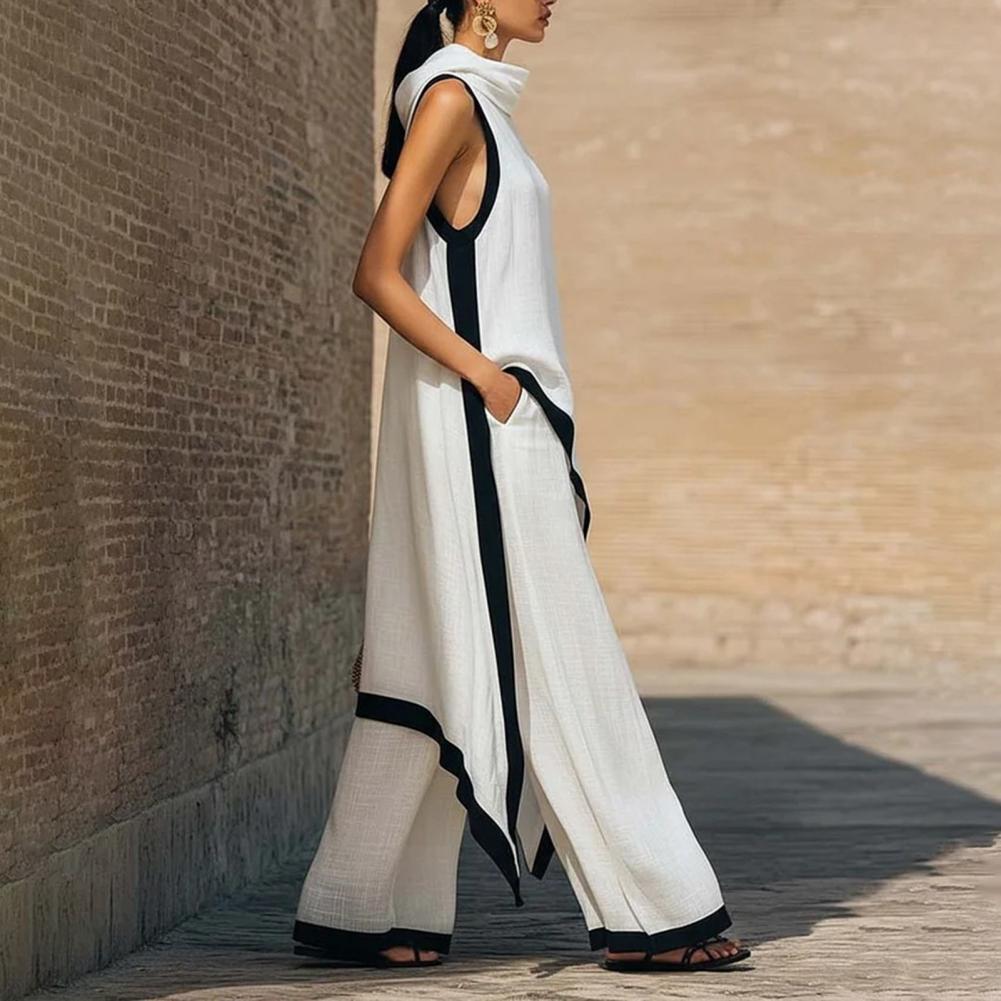 ชุดเซ็ตสองชิ้นผ้าฝ้ายลินินสำหร - Linen Pant Wide บทวิจารณ์และราคา