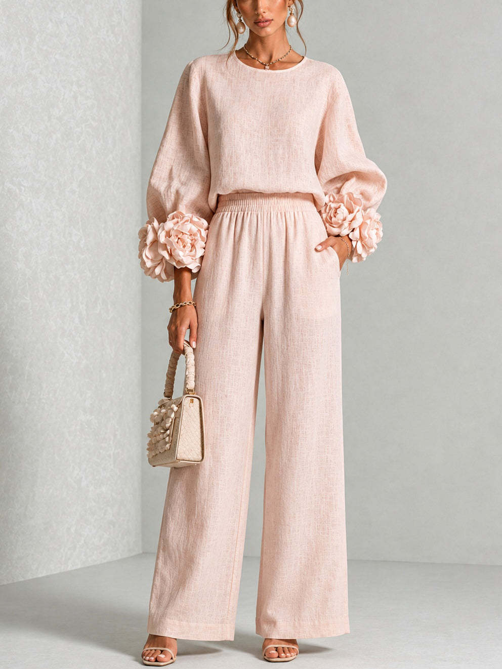 ชุดผ้าลินินผู้หญิง 2 ชิ้น เสื้ - Linen Pant Wide บทวิจารณ์และราคา